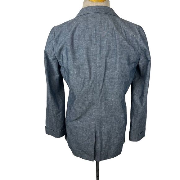 J. Crew size 4 blue linen Blend blazer jacket Women's One Button Relaxed Fit - Picture 5 of 7